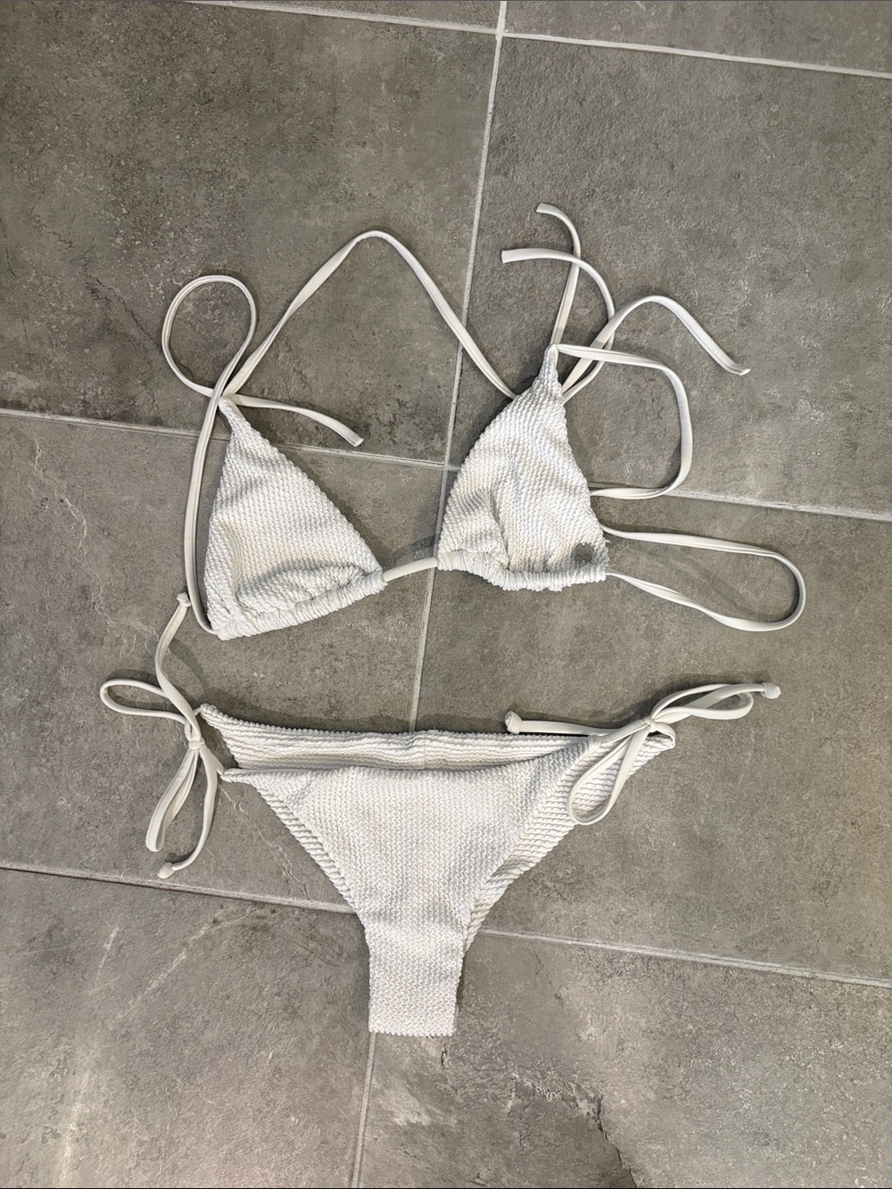 Billabong White Textured Triangle Tie-Side Bikini